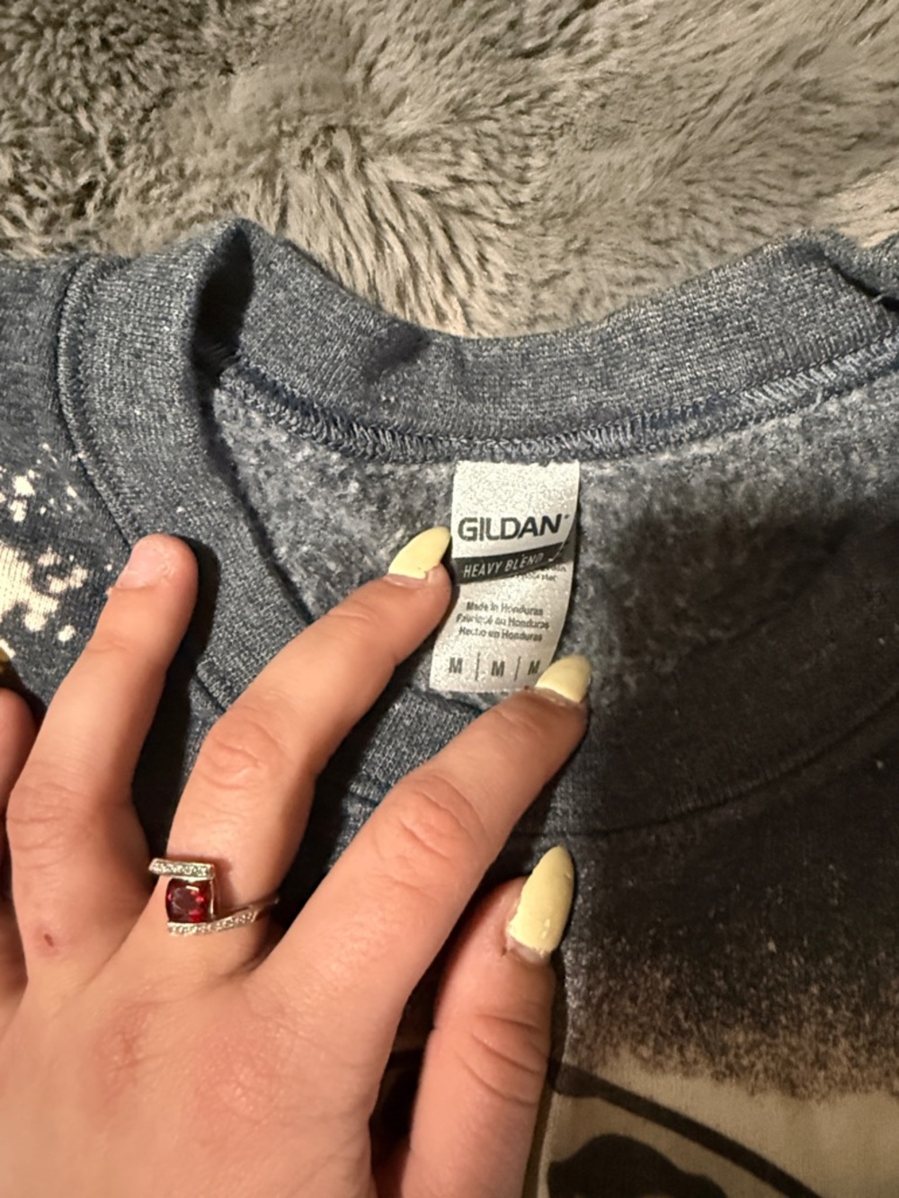 Gildan Navy and White Bleached "Mama" Leopard Accent Sweater - Picture 2 of 3